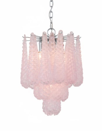 Chrome w/ Pink Bubbled Glass "Gicel" Chandelier