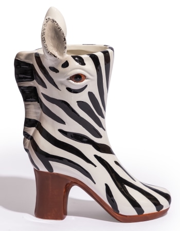 Medium Zebra Head Heeled-Boot Ceramic Vase