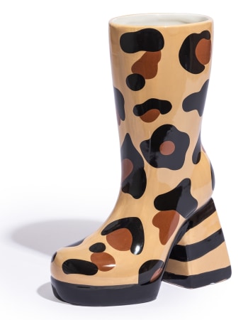 Leopard Print Heeled-Boot Ceramic Vase