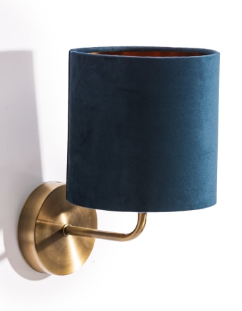 Brushed Brass Wall Lamp w/ Navy Velvet Shade