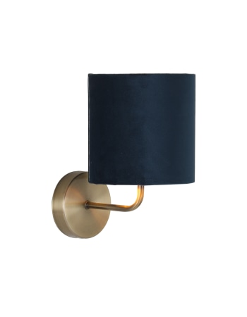 Brushed Brass Wall Lamp w/ Navy Velvet Shade