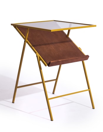 Mustard Yellow Metal Side Table w/ Magazine Rack