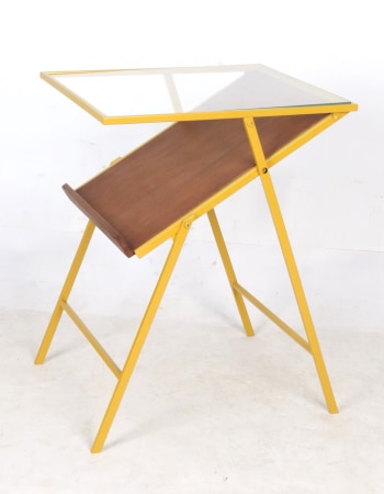 Mustard Yellow Metal Side Table w/ Magazine Rack