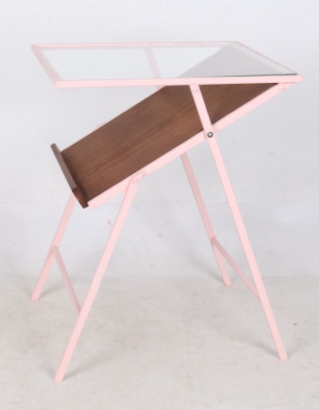 Baby Pink Metal Side Table w/ Magazine Rack