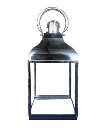 Medium Square Polished Steel and Glass Lantern