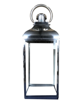 Large Square Polished Steel and Glass Lantern