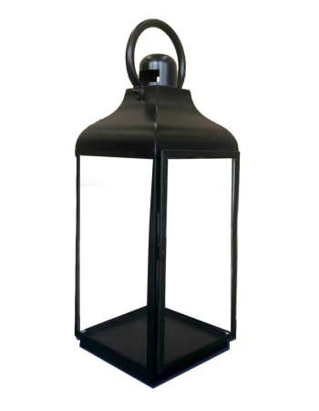 Large Square Matt Black Steel and Glass Lantern