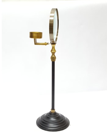 Brass Magnifying Glass on Black Stand w/ Candle Holder 