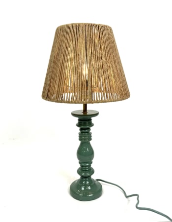 Pale Green Table Lamp w/ Natural Ribbed Rope Shade (to be bought in qtys of 2)