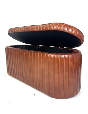 Industrial Vintage Ribbed Leather Storage Trunk