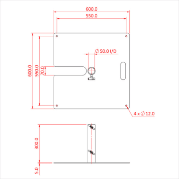 Doughty T54250 Tank Trap 600mm Square Base + 50mm Receiver Black