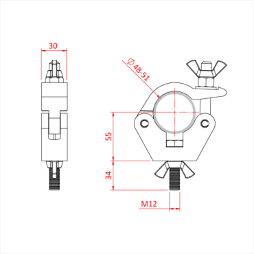 Doughty T58010 Slimline 50mm Hook Clamp Silver Diagram Stage Electrics