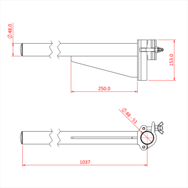 Doughty T57336 Heavy Duty Boom Arm 1m Black Diagram Stage Electrics