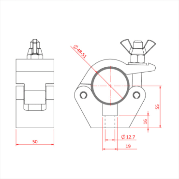 Doughty T57000 Aluminium 50mm Half Coupler M12 Hole Zinc Dimensions Stage Electrics