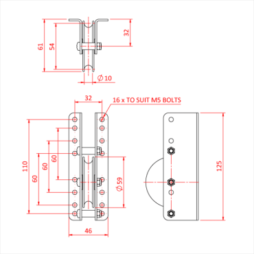 Doughty T63775 Six Track Straight Return Pulley Dimensions Stage Electrics