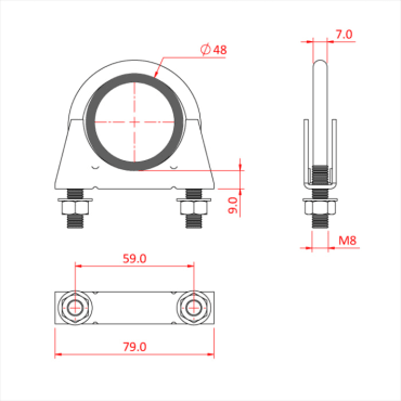 Doughty U Bolt 48mm Tube Silver Stage Electrics