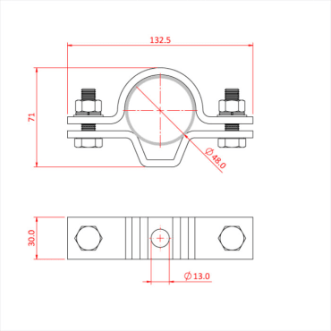 Doughty T30400 Universal Bracket for 48mm Pipe M12 Hole Dimensions Stage Electrics