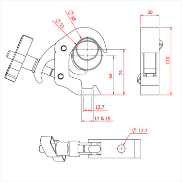 Doughty T58301 Quick Trigger Slimline Clamp Black Dimensions Stage Electrics