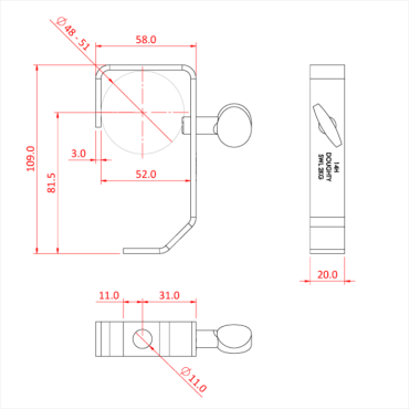 Doughty T2010301 50mm Light Duty Hook Clamp Black Dimensions Stage Electrics