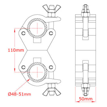 Doughty T57114 Aluminium 50mm Parallel Coupler Black Dimensions Stage Electrics