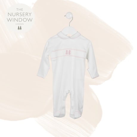 Winter Weight Smocked Bunny Babygrow - Pink