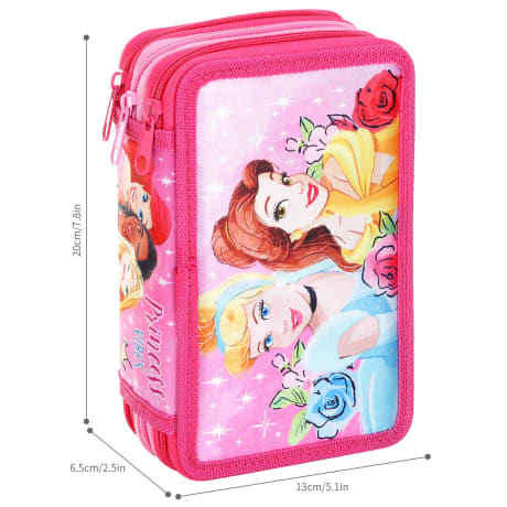 Princess 3 Zip Filled Pencil Case