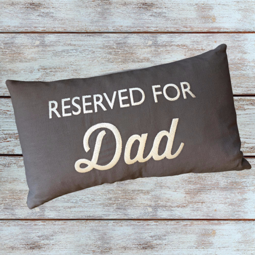 Reserved for Dad charcoal grey embroidered cushion with duck foam pad