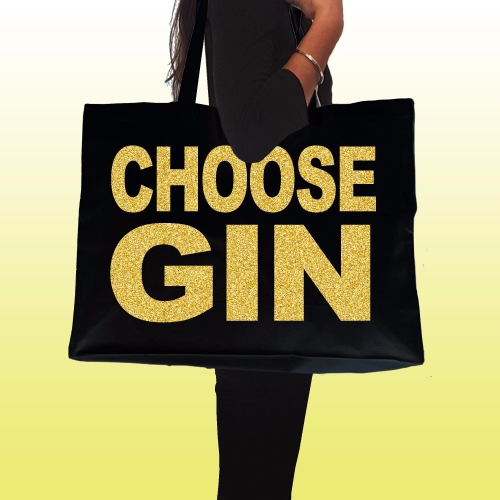 Choose Gin gold glittered text shopping tote bag