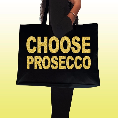 Choose Prosecco glittered text shopping tote bag