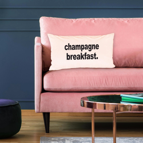 Champagne Breakfast black vinyl printed cushion