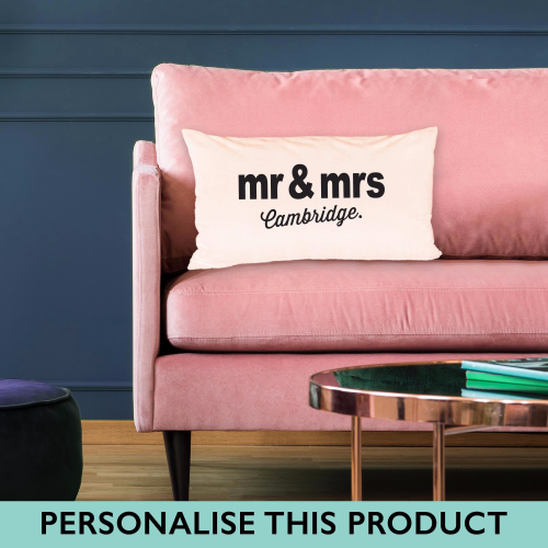 Mr & Mrs personalised canvas printed cushion