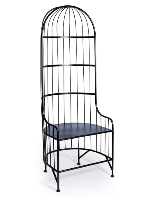 Black Metal Bird Cage Style Porter's Chair