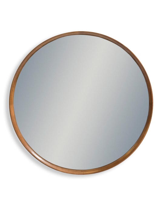 Extra Large Round Oak Wood-Framed Dovetail Wall Mirror