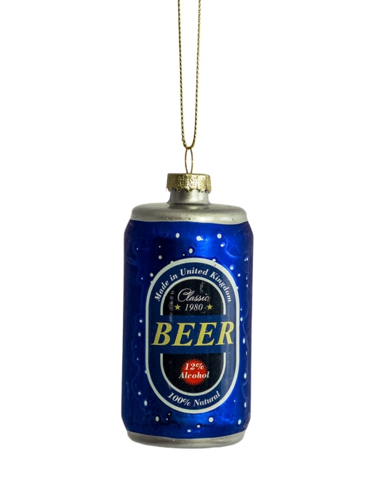 Beer Can Decorative Glass Hanging Ornament (to be bought in qtys of 12)