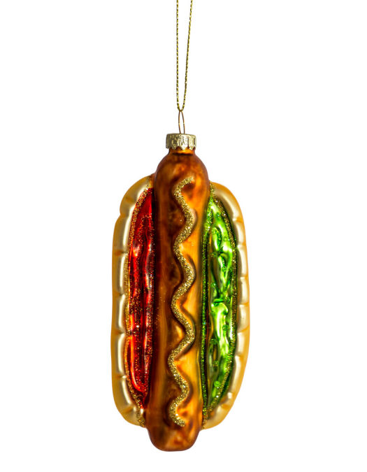 Hot Dog Decorative Glass Hanging Ornament (to be bought in qtys of 12)