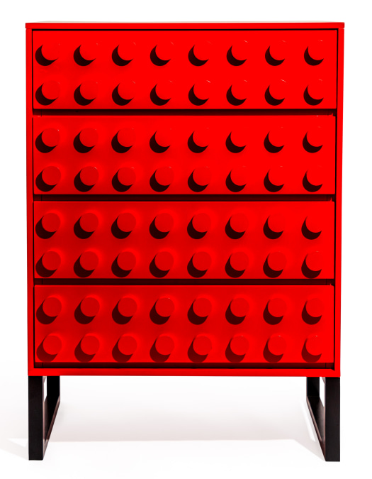 Red "Ogel" Block Solid Wood 4 Drawer Chest
