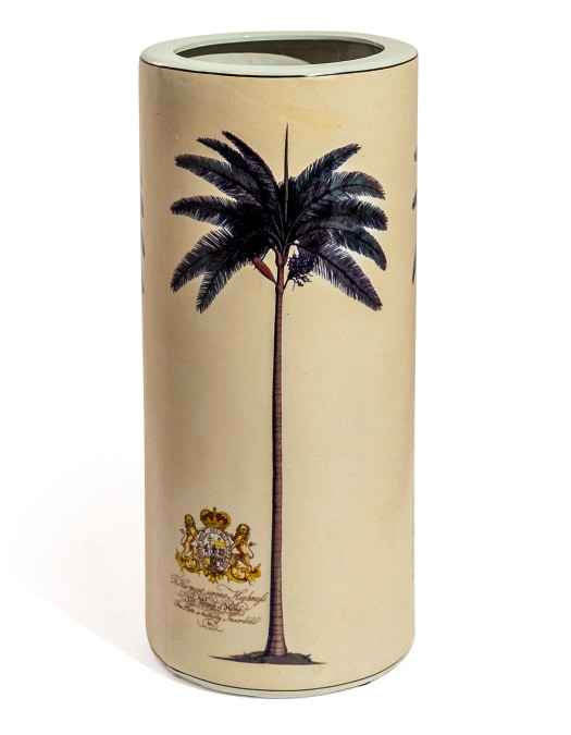 Ceramic Lithograph Palm Tree w/ Royal Seal Umbrella Stand