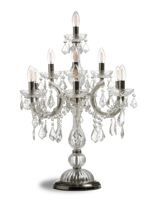 Antique Silver/Nickel Ornate Glass Girandole Table Lamp