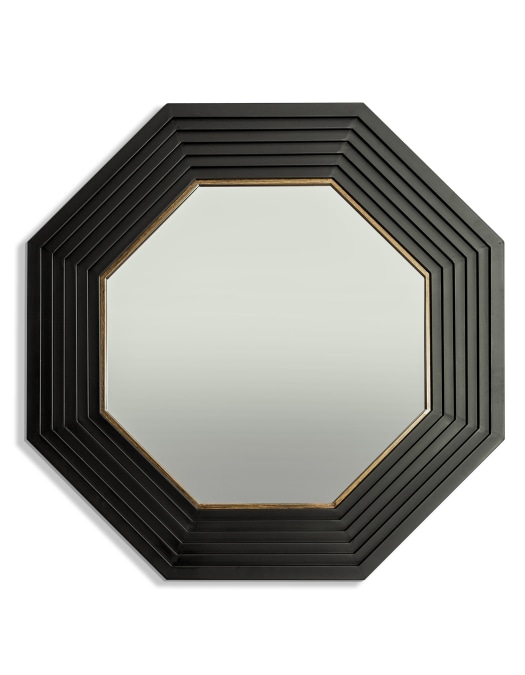 Large Savoy Black & Gold Metal Step-Framed Octagonal Wall Mirror