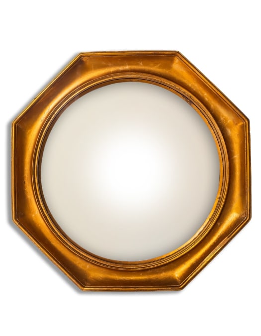 Extra Large Antiqued Gold Octagonal Framed Convex Mirror