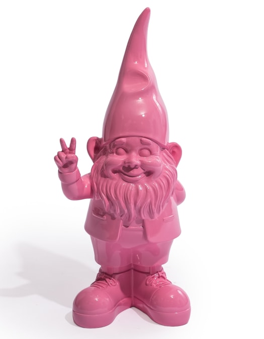 Medium Bright Pink "Peace" Gnome Figure