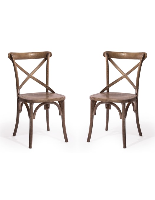 Pair of Reclaimed Elm Cross-Back Dining Chairs (MAIL ORDER BOXED)