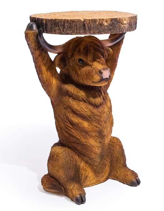Highland Cow Holding "Trunk Slice" Side Table
