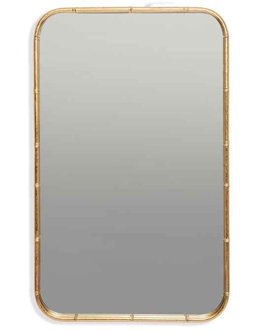 Antique Gold Round-Edged Rectangular Metal Bamboo Wall Mirror