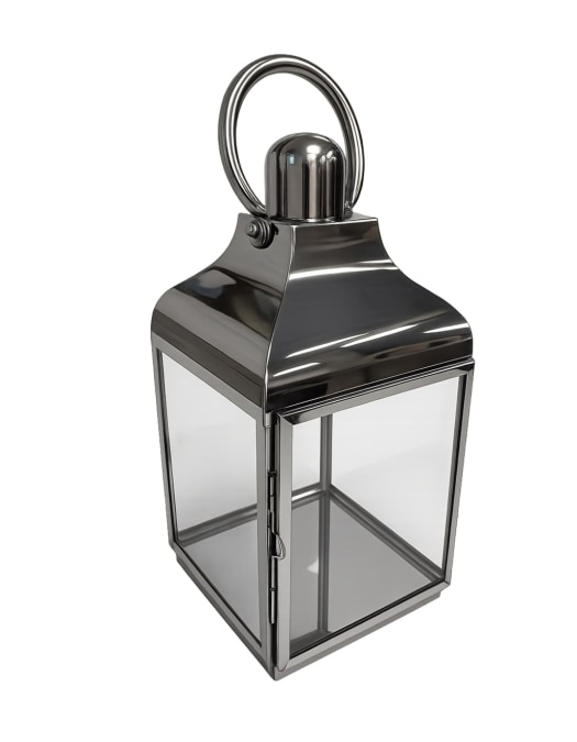 Medium Square Polished Steel and Glass Lantern