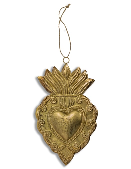 Hand Crafted Gold Metal Hanging Heart Ornament (to be bought in qtys of 12)
