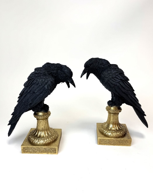 Pair of Raven Candle Holders on Ornate Gold Base