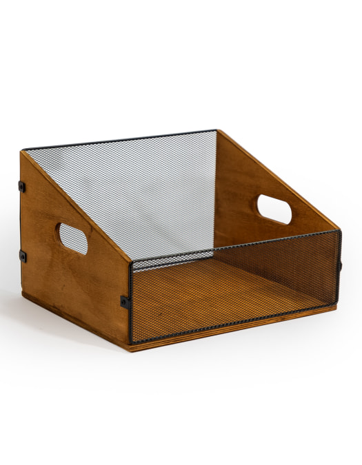 Classic Wood and Metal Mesh Record Box