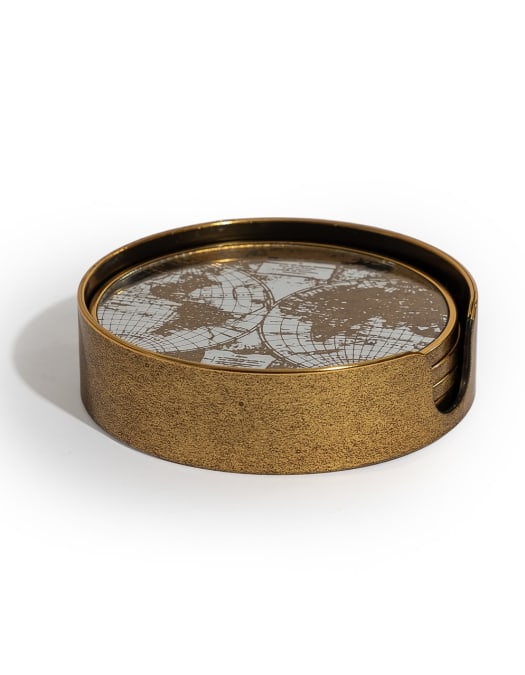 Set of 4 Mirrored World Map Round Coasters