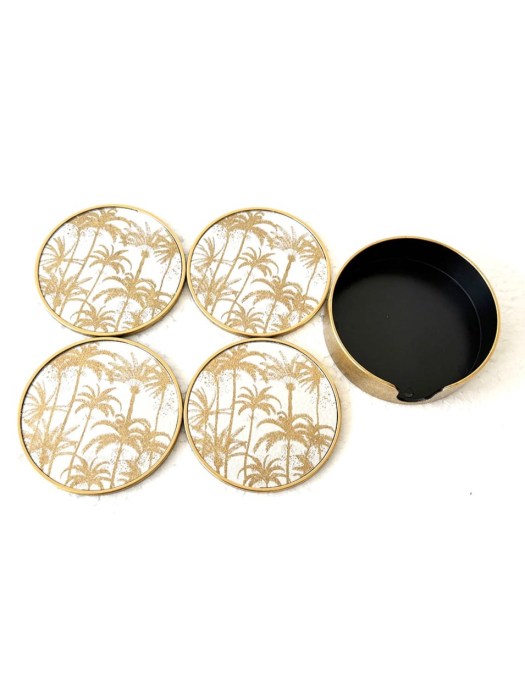 Set of 4 Palm Tree Round Coasters